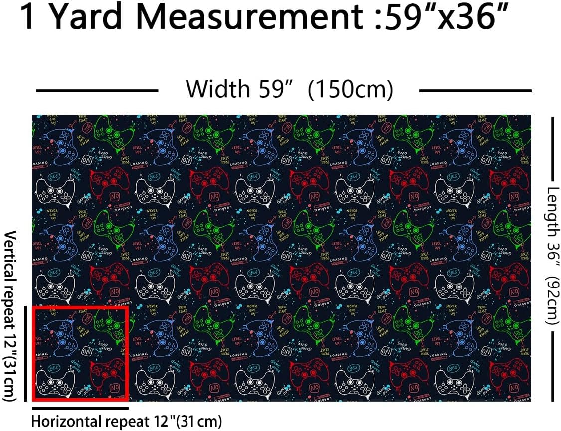Boys Gamer Upholstery by The Yard, Gaming Controller Decorative Fabric, Kids Teen Girls Gamepad Indoor Outdoor Fabric for Quilting Sewing, Red Blue Green, 3 Yards