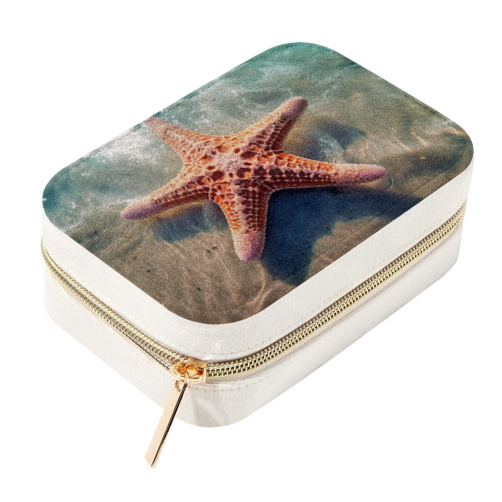 Caja organizadora de viaje de terciopelo con estrella de mar para joyas