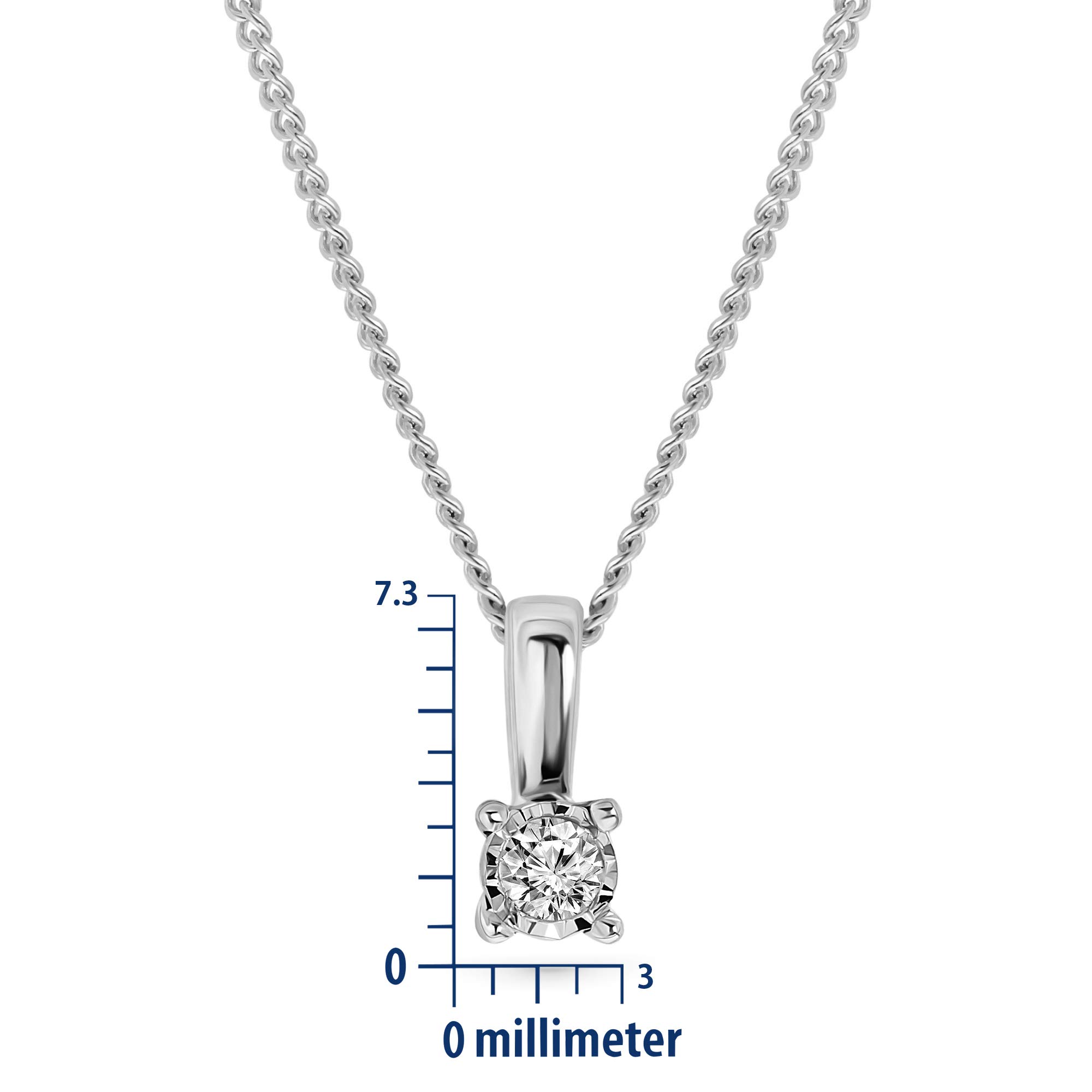 MIORE - Collana Donna Oro Bianco Vero 9KT 375 - Diamante Naturale, Punto Luce Pendente con Catena, Collana anallergica Catenina lunga Cm. 45