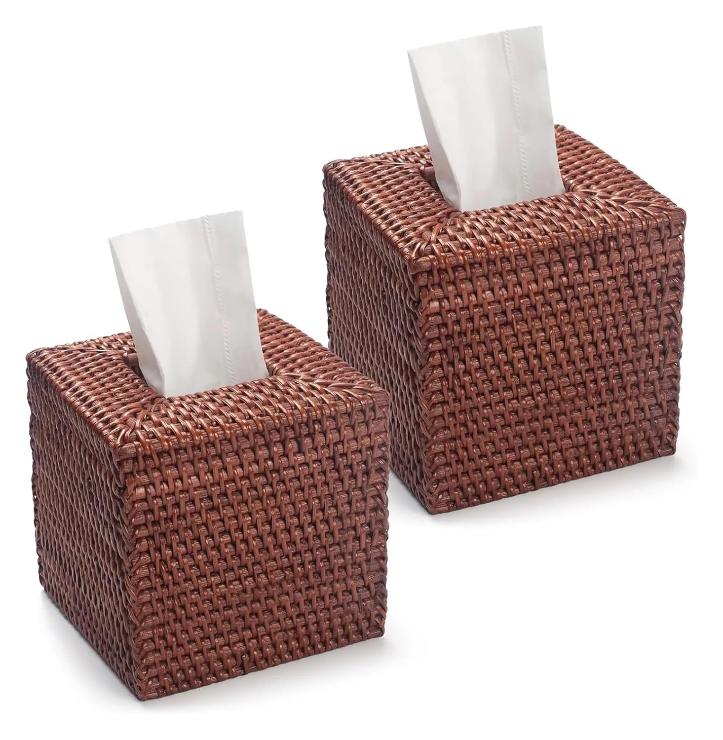 Aimanqi Brown 1Pcs Rattan Tissue Box Cover, Rectangle Wicker Tissue Box Holder, Boho Tissue Box Cover For Living Room, Bathroom, Kitchen, Bedroom(Brown)