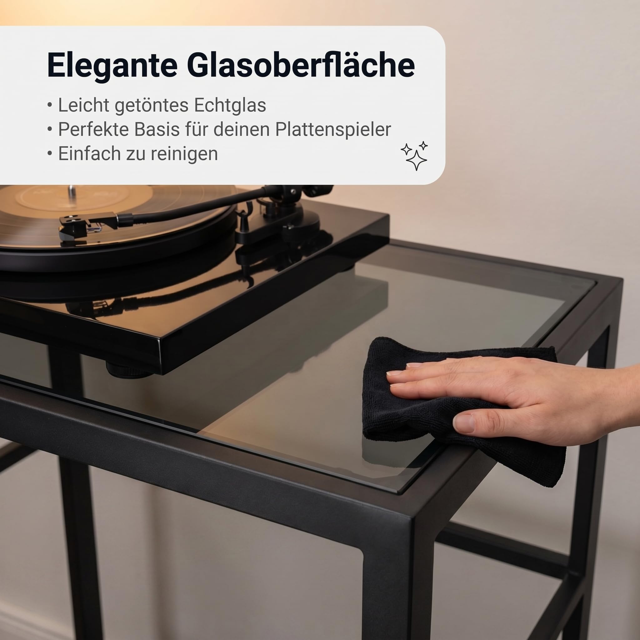Zomo Pura One Plattenspieler Regal - 790 x 460 x 950 mm - Schwarz - Schallplattenständer für bis zu 40 LPs - Pulverbeschichteter Stahl & getöntes Glas