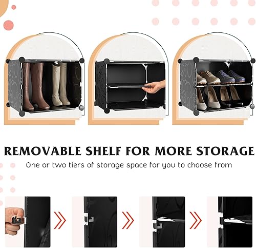 Miniatura 6 de Tangkula Organizador de zapatos de 48 pares, armario de almacenamiento de zapatos de 12 cubos con estante extraíble, 5 ganchos para colgar, estantes