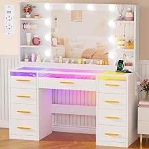 Large Dressing Table with LED Lighting RGB Light Strip Socket