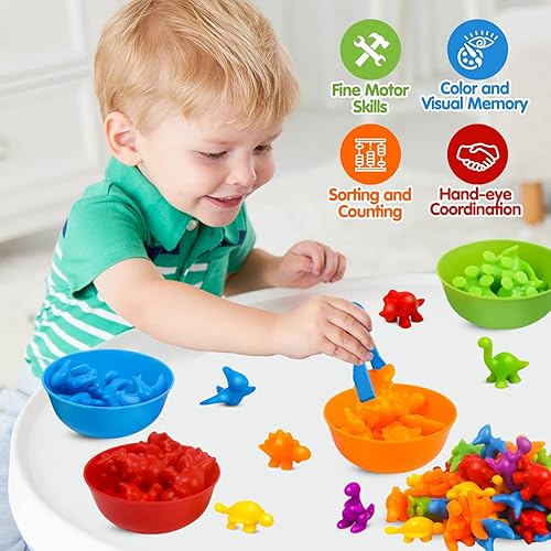Miniatura 5 de Juguetes para contar dinosaurios, juego a juego con cuencos de clasificación, actividades de aprendizaje preescolar, juguetes sensoriales Montessori