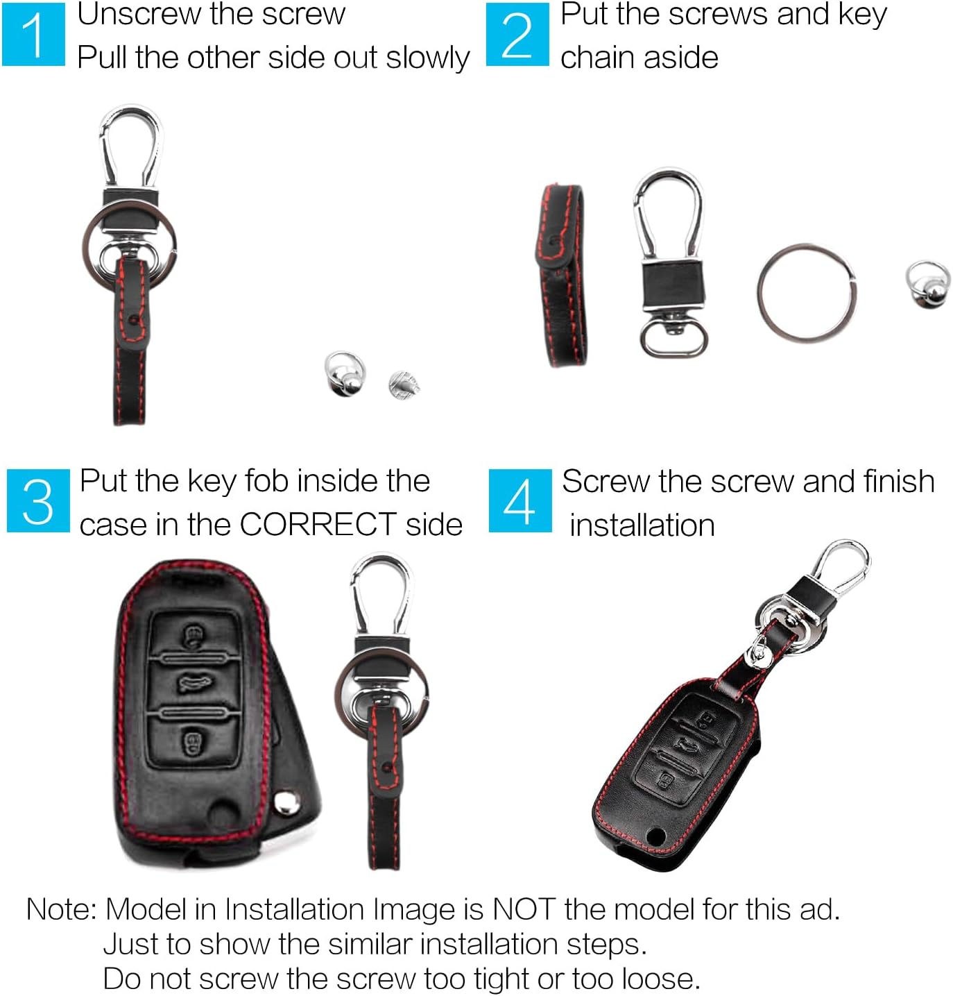 MECHCOS Compatible with Nissan Altima Maxima Murano Pathfinder Armada Rogue Titan Sentra Versa Infiniti JX35 Q50 Q60 QX60 QX50 QX80 Leather Key Fob Cover Case Keychain Holder Protector - Image 6