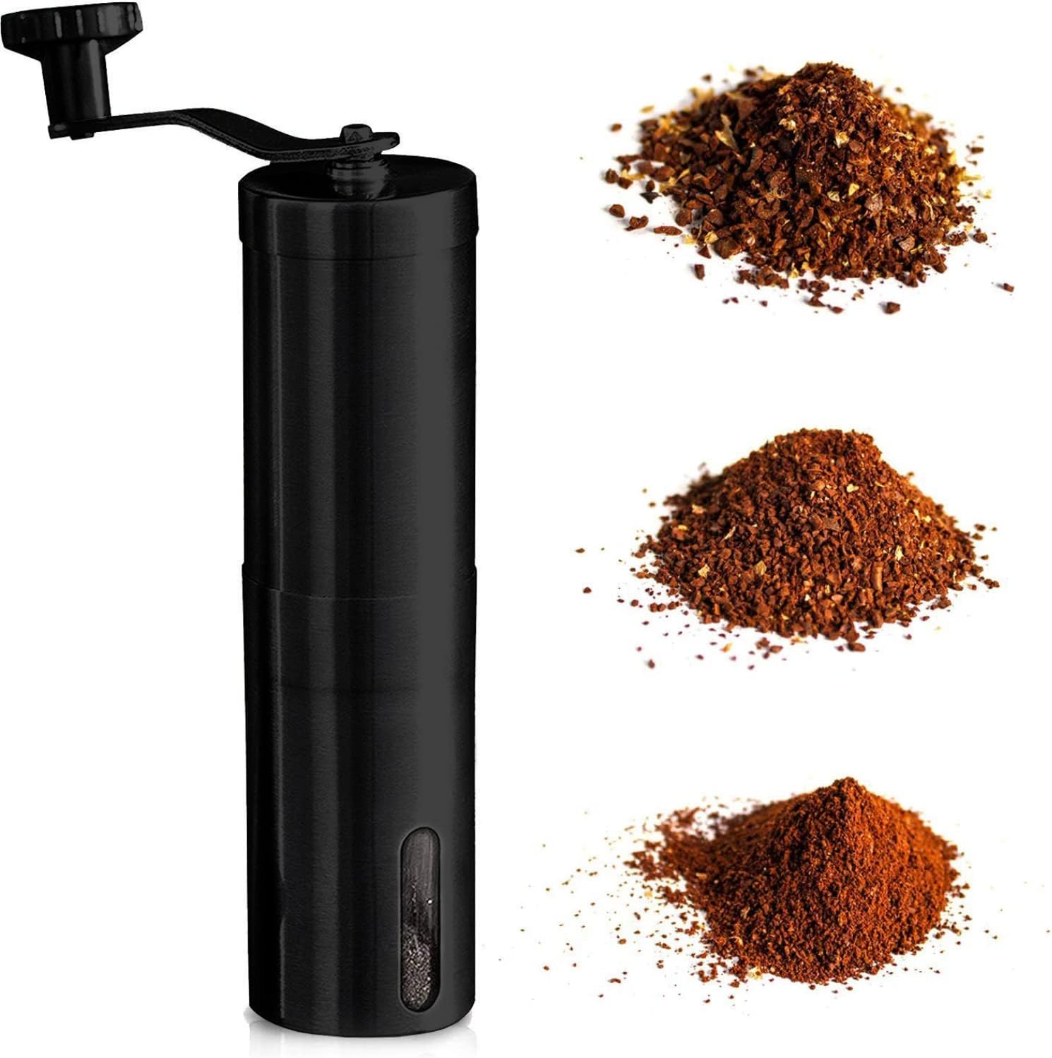 - InstaCuppa Manual Coffee Grinder with Conical Ceramic Burr Mill and 18 Adjustable Grind Settings for Pour Over, Espresso, French Press, Moka Pot, Aeropress, 40 Grams- Black