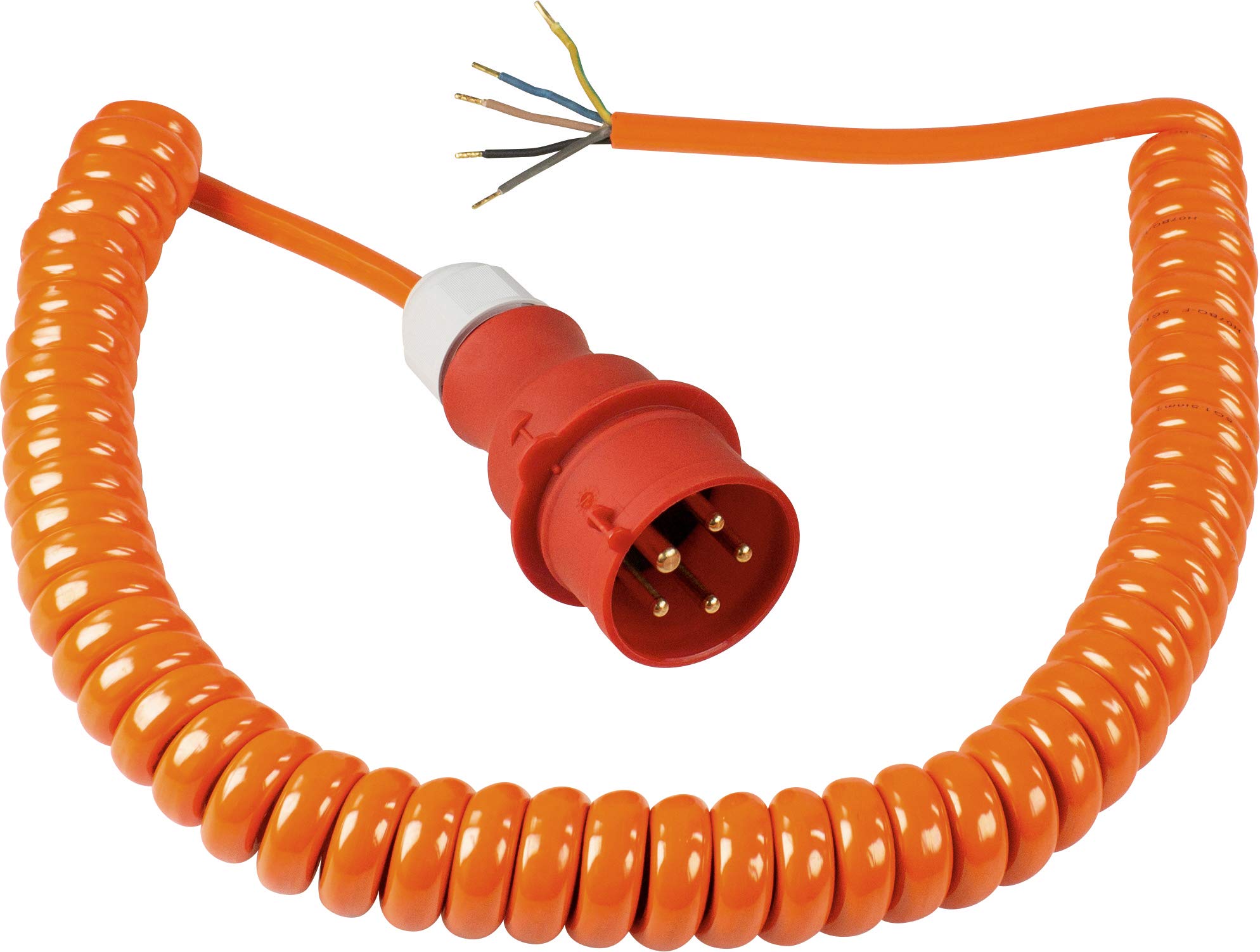 as - Schwabe cavo di collegamento a spirale CEE lunghezza base 1 m - espandibile a circa 5 m - cavo da cantiere H07BQ-F 5G1,5 in poliuretano - 400V, 16A - estremità 50 mm spelata - arancione - 70431