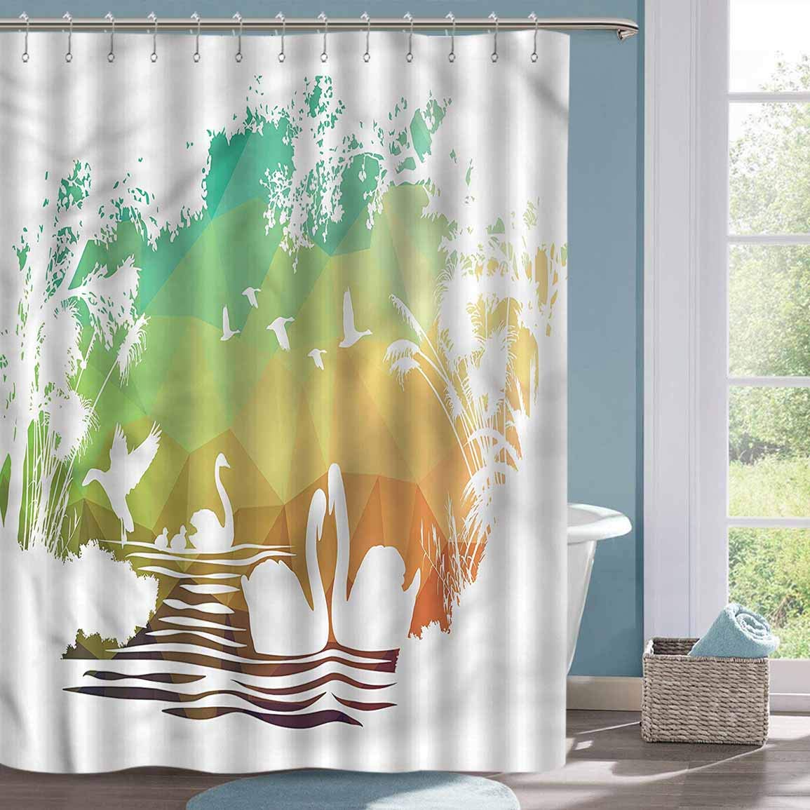 Farmhouse Shower Curtain Swan Wildlife Lovers Soul Mates Home Decor Shower Curtain W63 xL72