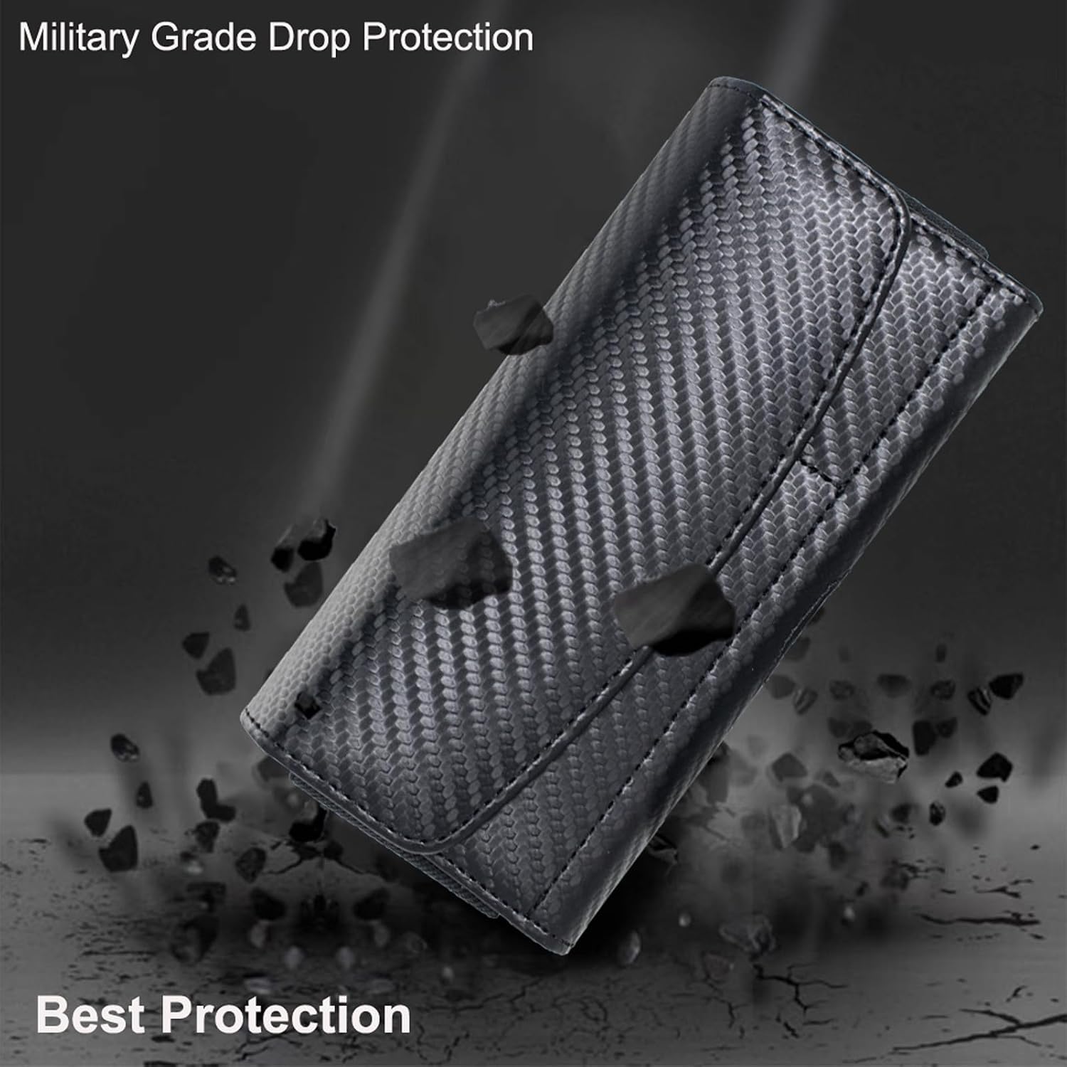 Holster Pouch for Pixel 11 Pro Fold/10 Pro Fold/9 Pro Fold with Belt Clip & Card Holder, Luxury Carbon Fiber Leather Holster with Belt Loop & Metal Clip & Magnetic Closuer (Black) image 5