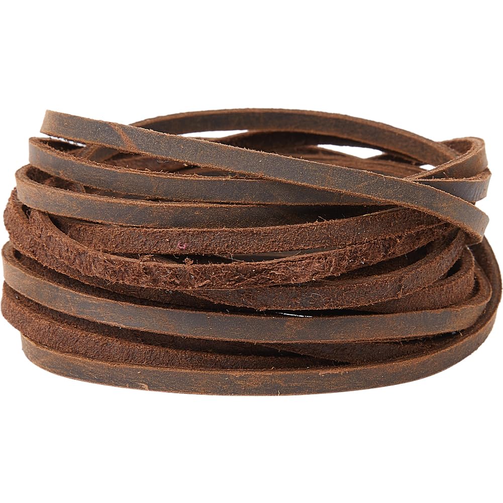 GORGECRAFT 5m x 4mm Cowhide Strings Flat Leather Cord 2mm Thick Genuine Leather Rope Braiding Thread for Bracelets Anklet Necklace Jewelry Making Keychains Boot Lace DIY Crafts