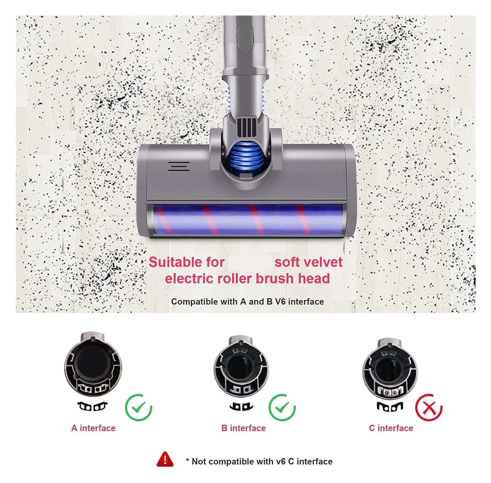Genérico Herramienta de Cabezal Cepillo Suelo motorizado, Compatible con V6 DC58 DC59 DC61 DC62, Accesorios Rodillo barredor Suave for aspiradora