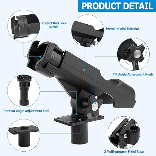 Miniatura 2 de LBW Soportes para caña de pescar para barco, soporte de caña de montar en cubierta lateral, soporte ajustable para caña de pescar kayak, soporte