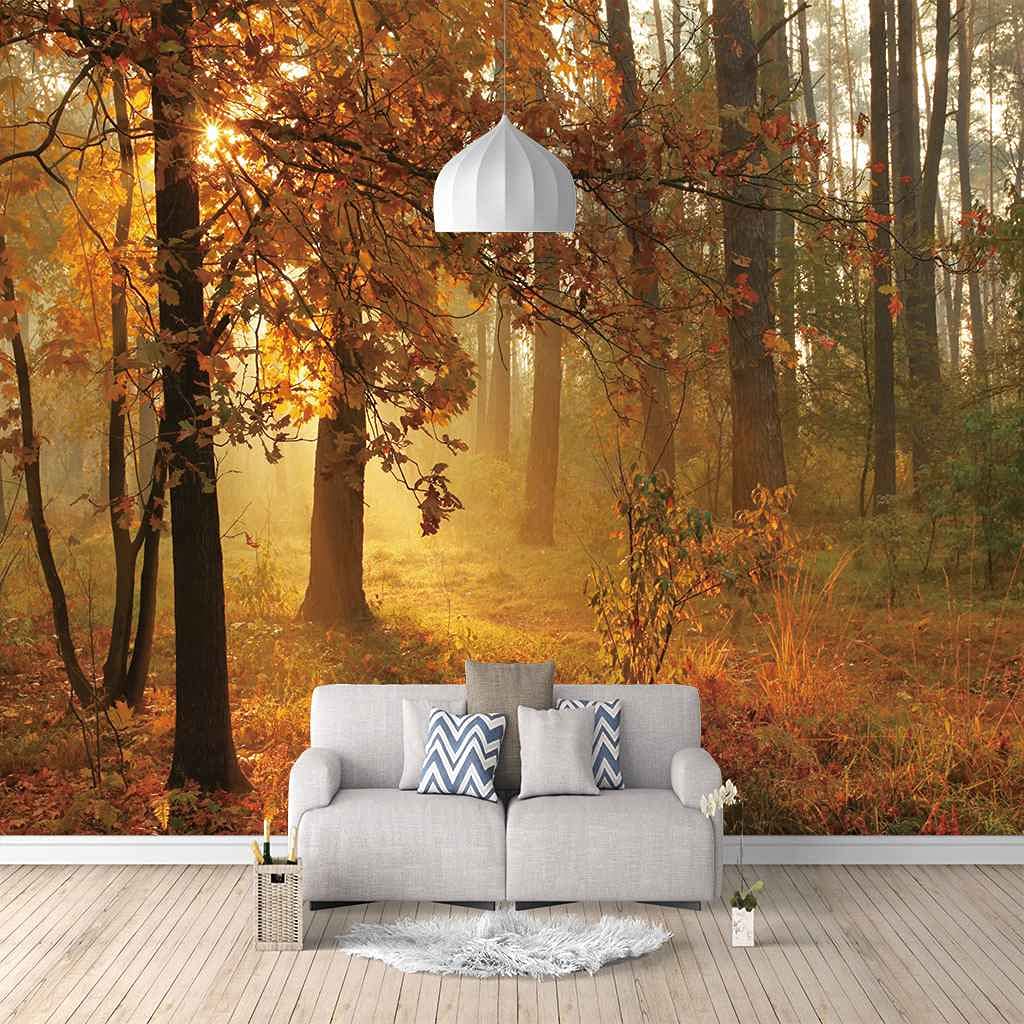 Papier peint canevas 3D paysage de forêt d'automne décoration murale TV salon 300x210