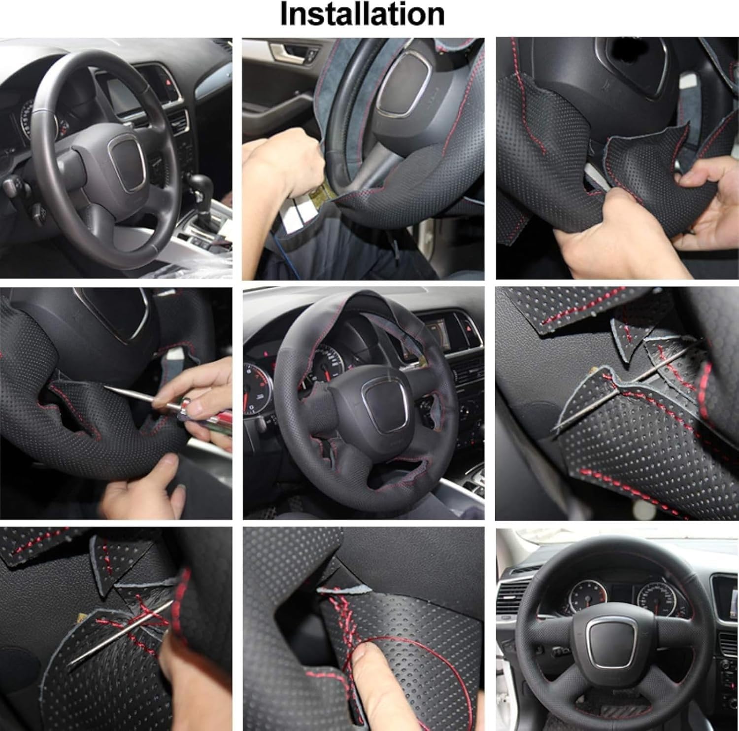 Funda de Volante de Cuero Negro Cosida a Mano para BMW Serie 3 E46 (2000-2006) y Serie 5 E39 (2000-2003). Funda de Microfibra Transpirable para Volante.