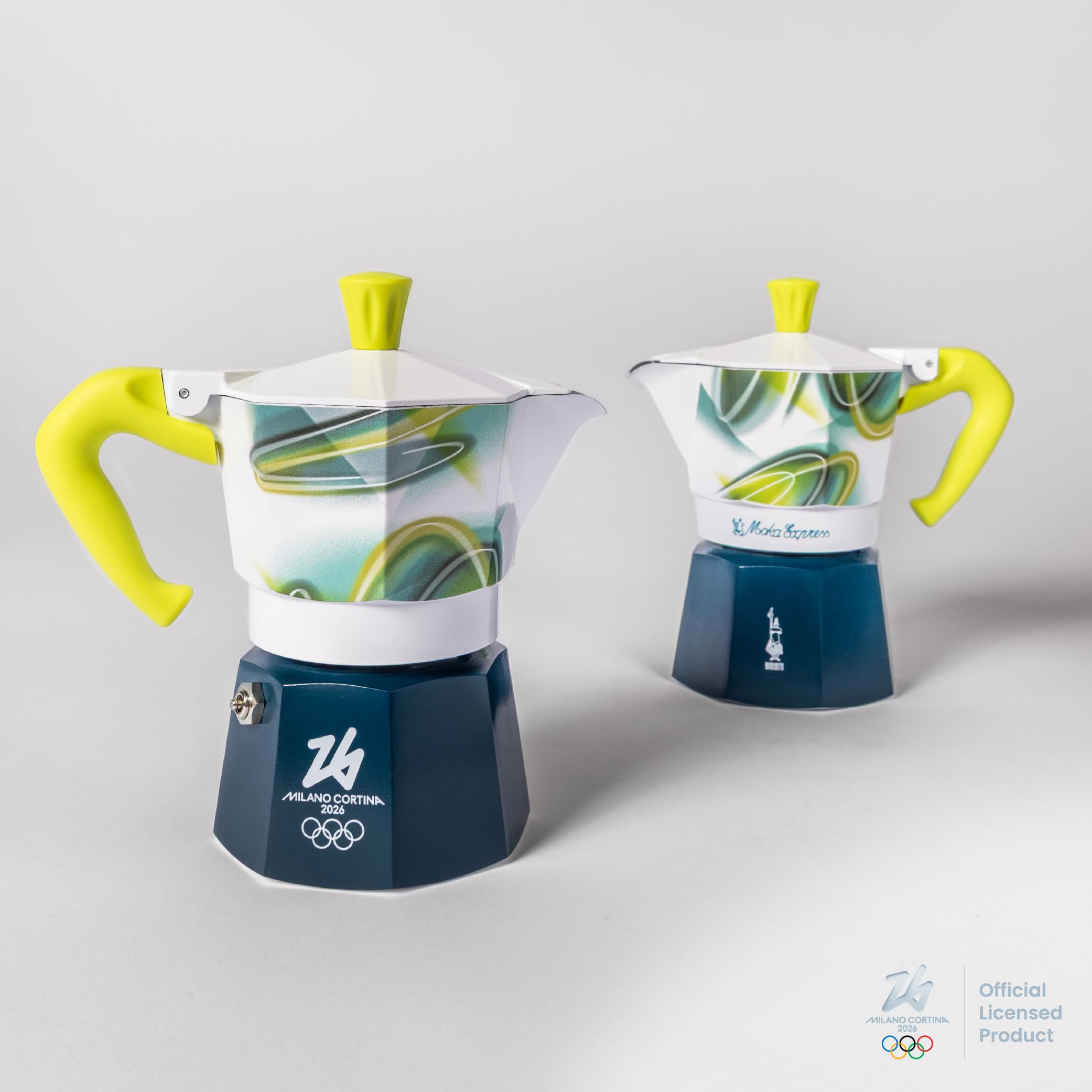 Bialetti Moka Express da 3 Tazze (130 ml) MICO, Edizione Speciale Milano Cortina 2026, Caffettiera in Alluminio, Non adatta a Induzione, Manico Ergonomico anti scottatura