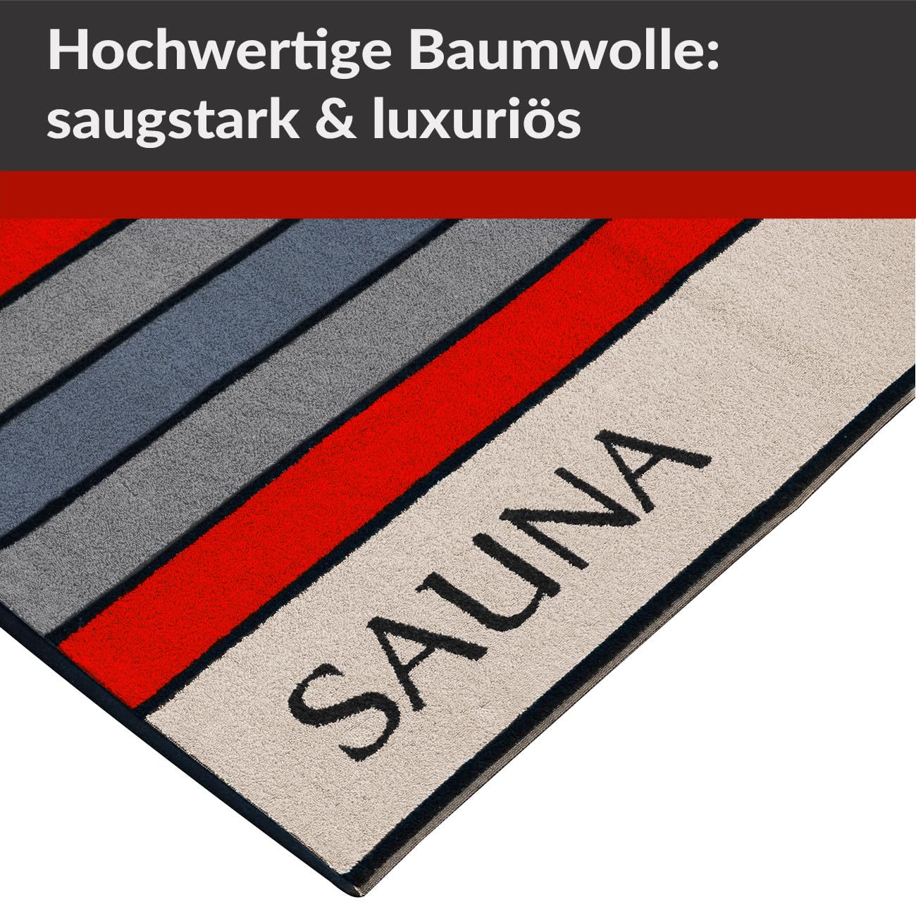 Lashuma großes Saunahandtuch 85x200 cm, Stockholm XXL Saunatuch Rot Beige | 480 GSM Frottee aus 100 % Baumwolle, saugstark und weich, für Damen und Herren, geeignet für Sauna, Wellness und Bad