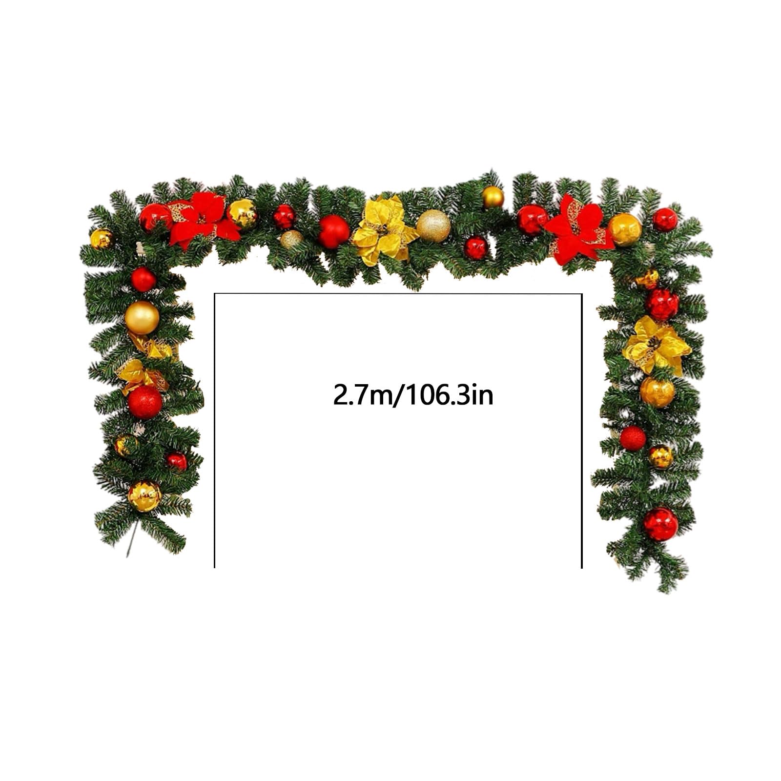 2,7m Weihnachtsgirlande zur Dekoration Dekoriert mit Blumen, Kugeln und Beeren für Herbstdekoration Treppen, Wänden, Kaminsimsen, Türen, Innen- und Außenbereichen Weihnachtskranz
