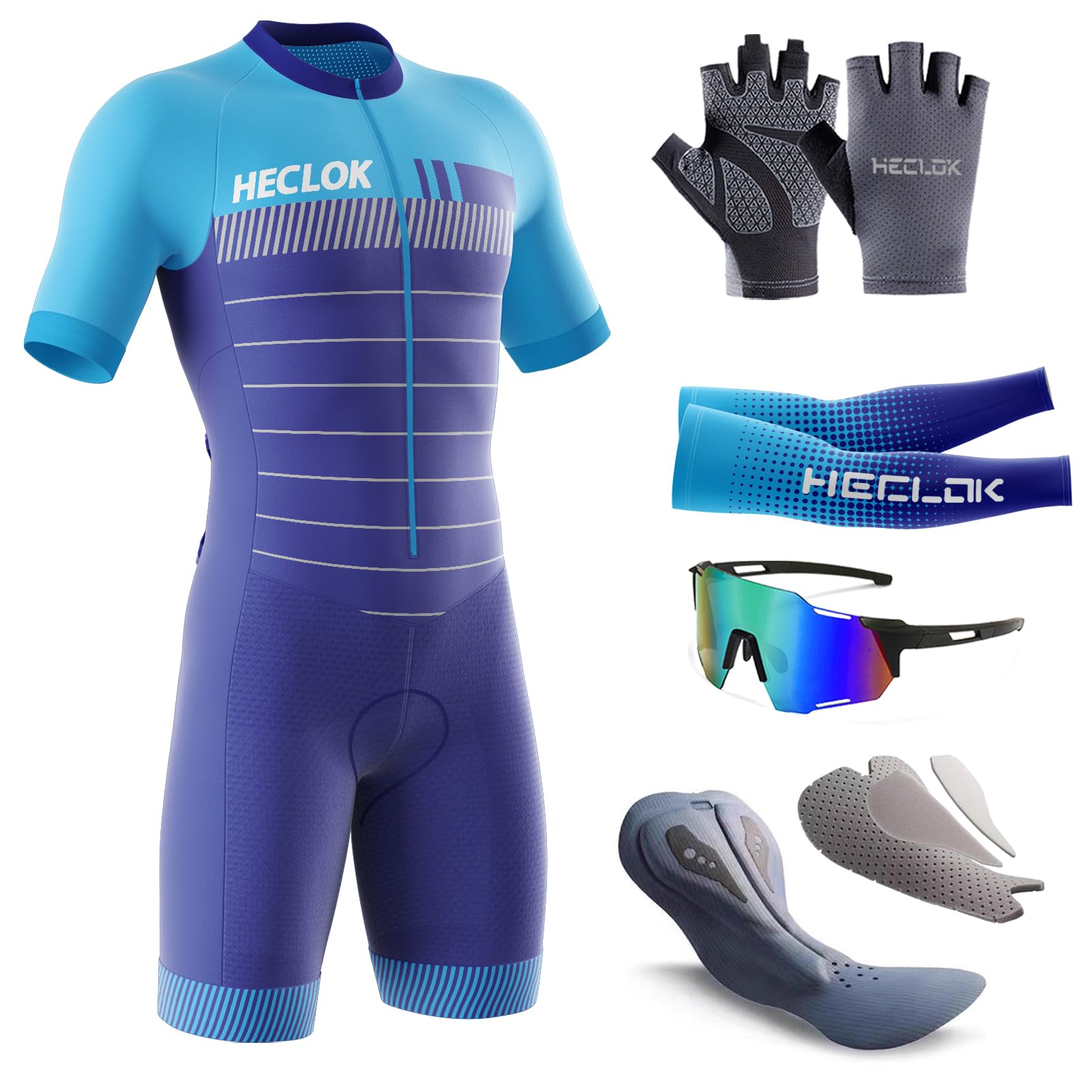 Traje de Ciclismo Acolchado de una Pieza para Hombre，Traje de Triatlón para Hombre con Mangas，Summer Cycling Skinsuit Triatlón for Hombres, MTB Mono， Ropa de Ciclista