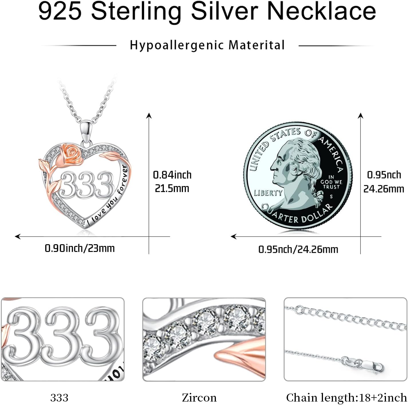 Number Necklace for Women 925 Sterling Silver Rose Angel Numbers Necklace Jewelry Birthday Christmas Gift for Grandma Mother Daughter - Image 5