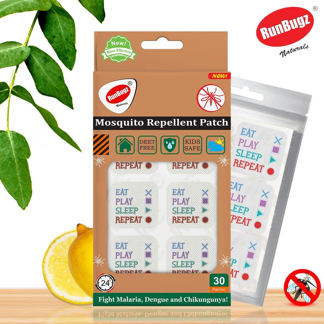 RunBugz 100% Natural Mosquito Eat -Play Patches for Baby, Adults|24-Hour Protection|Eat Play Sleep Repeat Mosquito Patches Protects from Dengue, Chikungunya & Malaria| 30 Patches (Pack of 1)