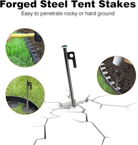Miniatura 2 de Paquete de 4 estacas de metal resistente para tienda de campaña con estacas de acero de 10 pulgadas + anillos de silicona fluorescente+bolsa
