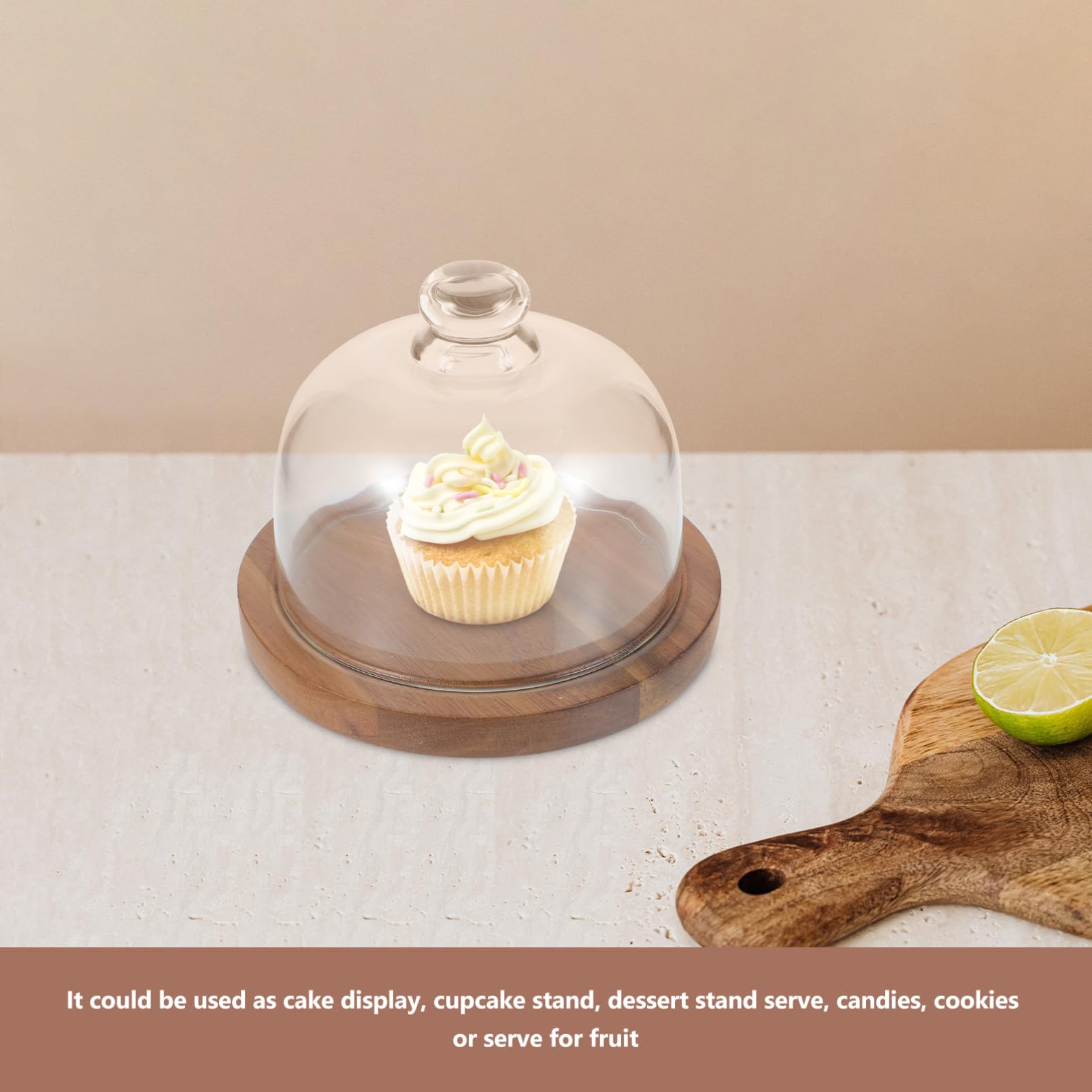 Alipis Plato de Postre con Cúpula de Vidrio, 1 Juego, Madera