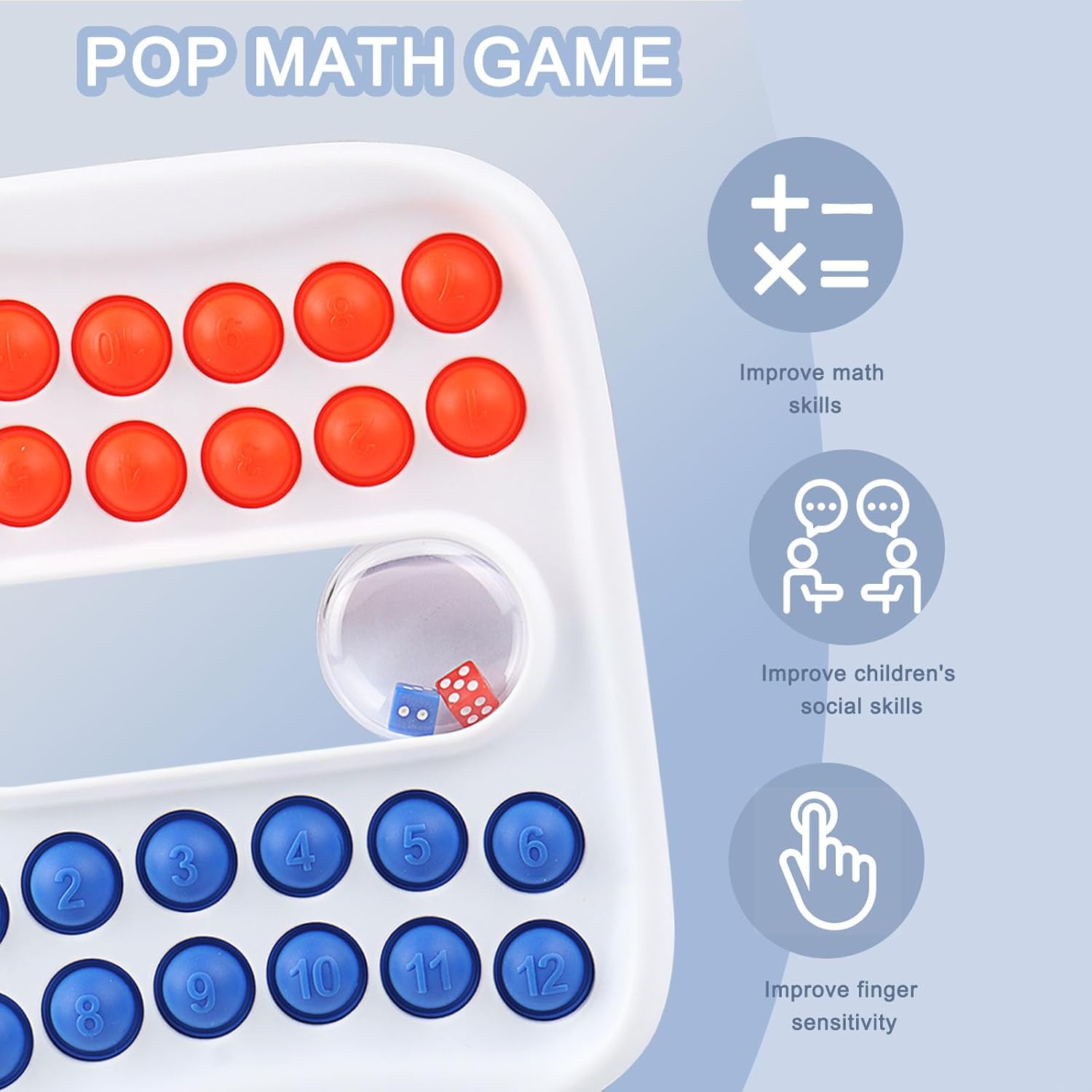Math Pop It Dice Game for 2 Players-Bubble Pop It Game for Kids Classroom Must Haves,Math Games for Kids 5-7 Addition & Subtraction Game