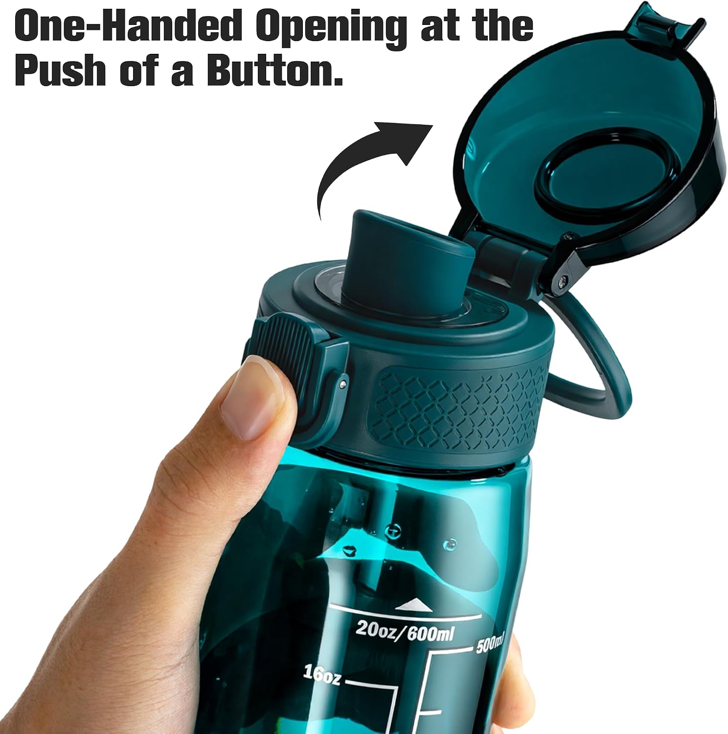 GOPPUS 20oz Kids Water Bottle with Time Marker & Handle, Tritan BPA-Free, Reusable Leakproof Anti-Dust Everyday, Clear Kids Water Bottles For School,Car Travel, Gifts Boys Girls(Dark Green) image 3
