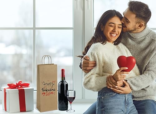 Miniatura 5 de Poever Bolsas de papel kraft para vino con asas de 5.25 x 3.25 x 13 pulgadas para botellas de bebidas alcohólicas de whisky, 25 unidades, color