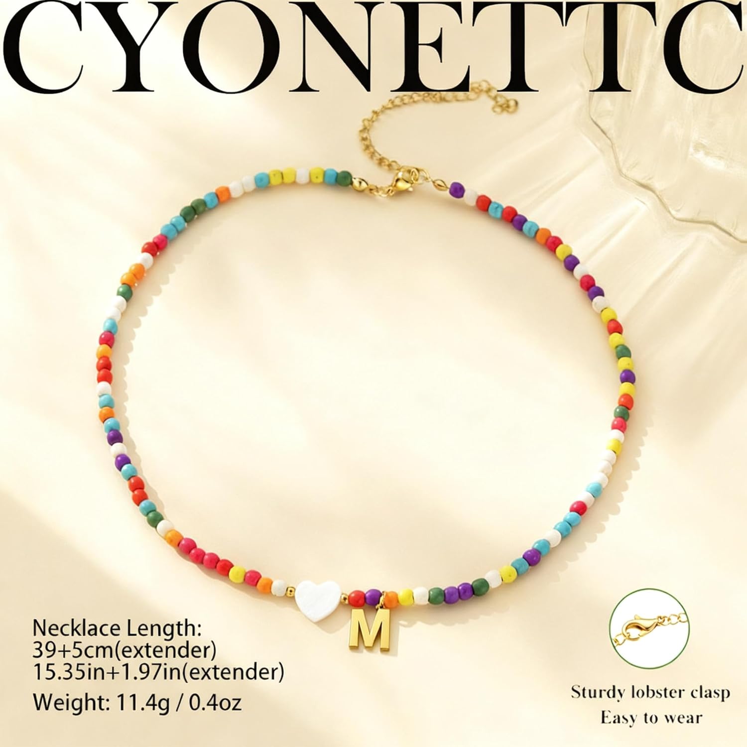 Initial Necklaces for Women Colorful Beaded Choker with Gold Plated A-Z Letter Pendant - Image 5