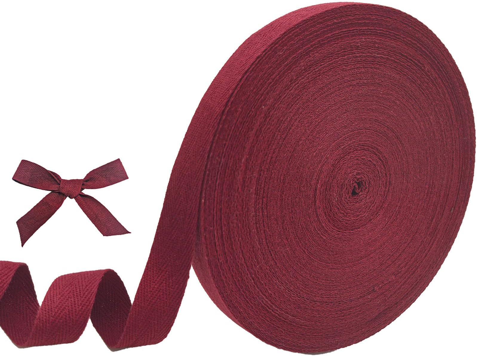 Wine Red Twill Tape 3/4 Inch Wide - 40 Yards Herringbone Cotton Webbing Bias Binding Tape for Sewing, Crafting, DIY Projects, Pet Collars, Gift Wrapping and Home Decoration