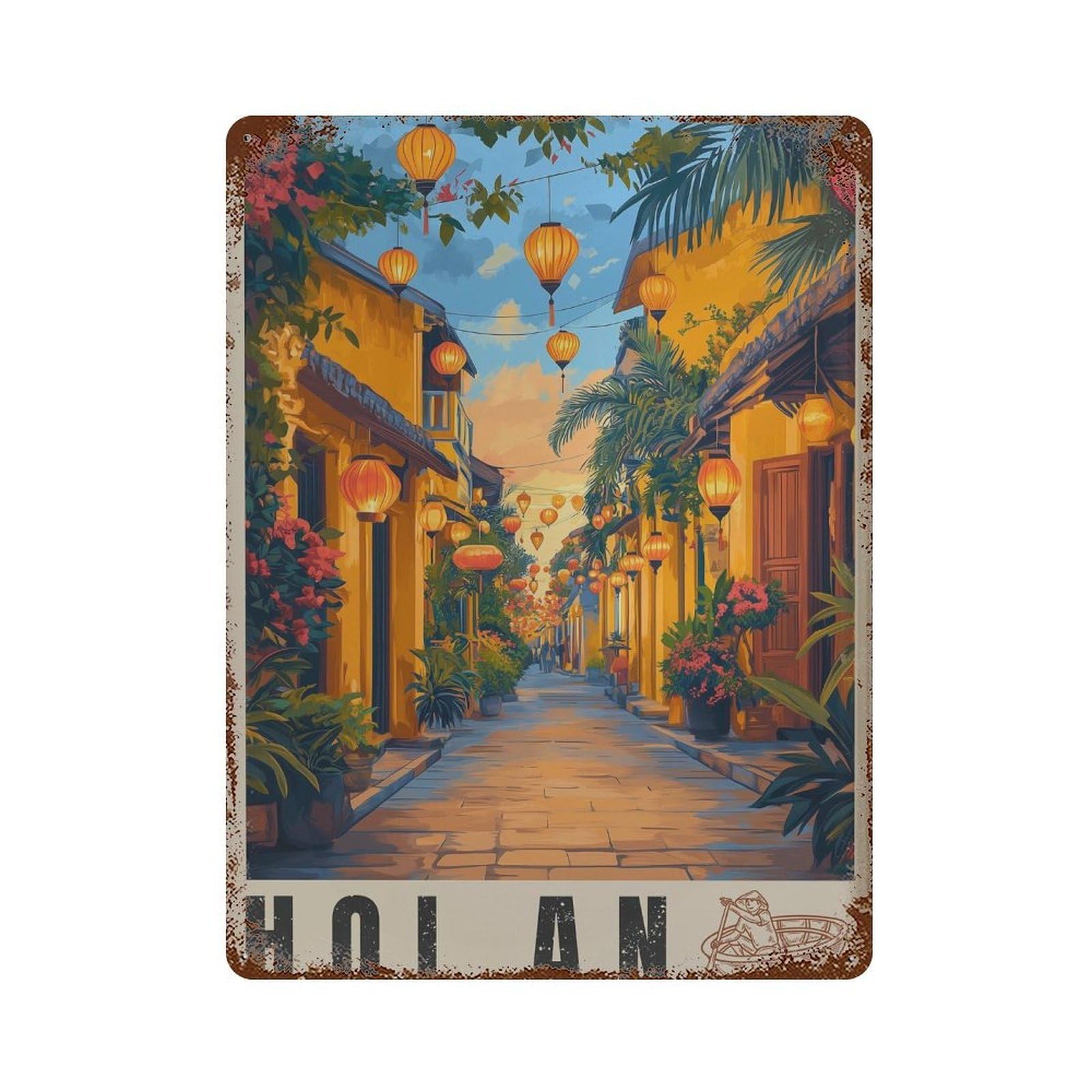 xiaoxiaoshen Hoi An Vietnam Travel Ancient Town Wall Decor Art Metal Tin Poster Modern Home Decor Art Home Bar Shop Decorations Vintage Sign 40x30cm
