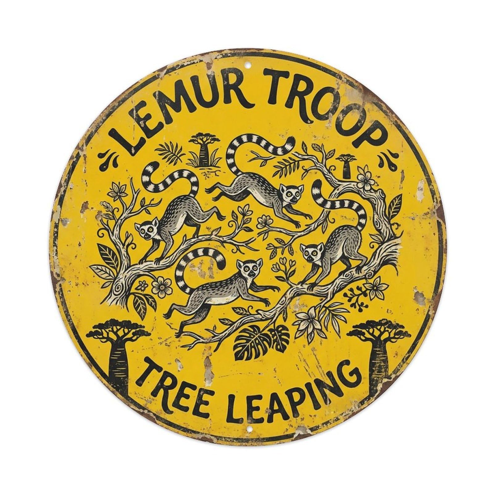 Cxhjca 8X8inch(20X20cm) Lemur Troop Tree Leaping Metal Tin Sign