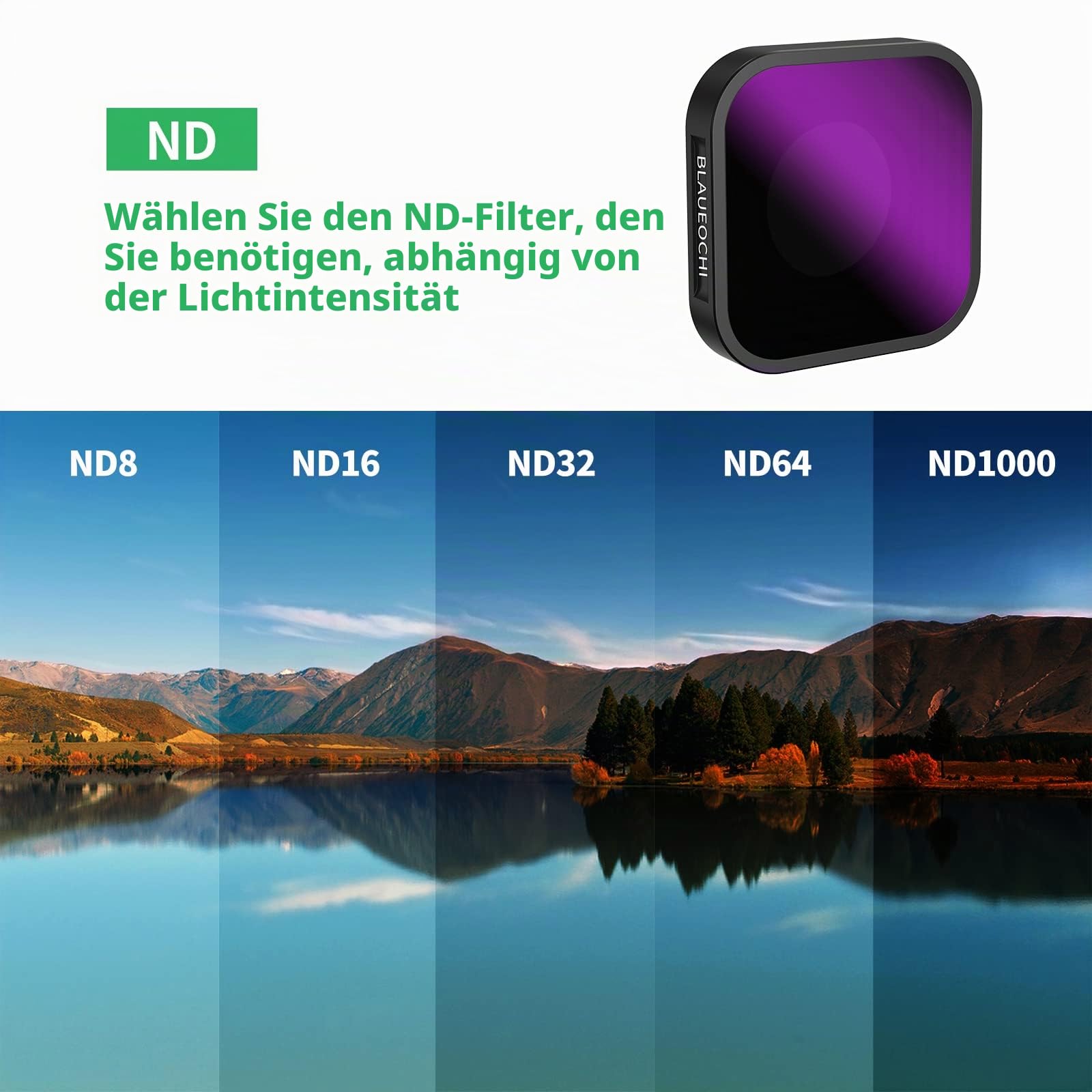 ND Filter Set Kompatibel mit GoPro Hero 13/12/11/10/9 Zubehör, 6er-Pack-ND1000/ND64/ND32/ND16/ND8/CPL - GoPro-Objektiv-Set, Neutraldichte-Polarisationsfilter-Set, Gopro wasserdichte Reisetasche