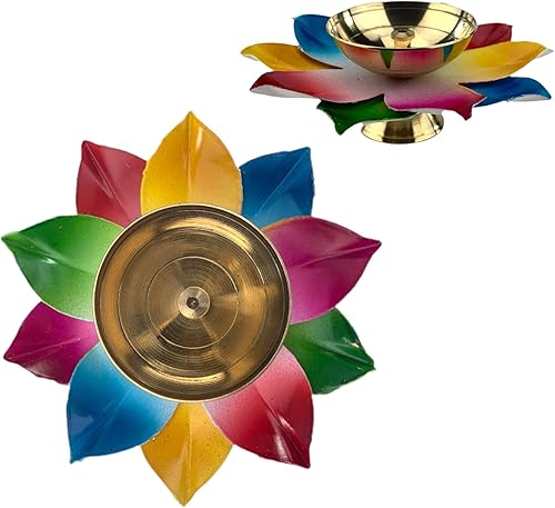 Miniatura 6 de Diya de latón de loto para Pooja, Diya, Diwali Diya, Diwali Diya, Diya Lamp, Deewali, lámpara de aceite, Pooja Deepak, diámetro del aceite