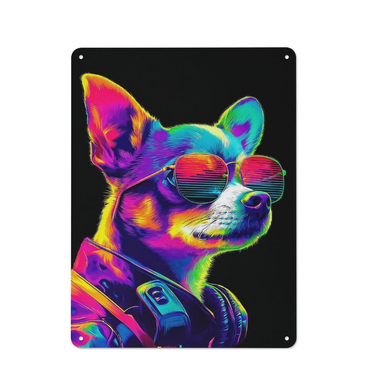 Junmoney Vibrant Neon Dog Portrait -2 Vintage Metal Sign 40X30cm For Lounge Or Reading Corner, For Garage, Workshop And Man Cave Decoration