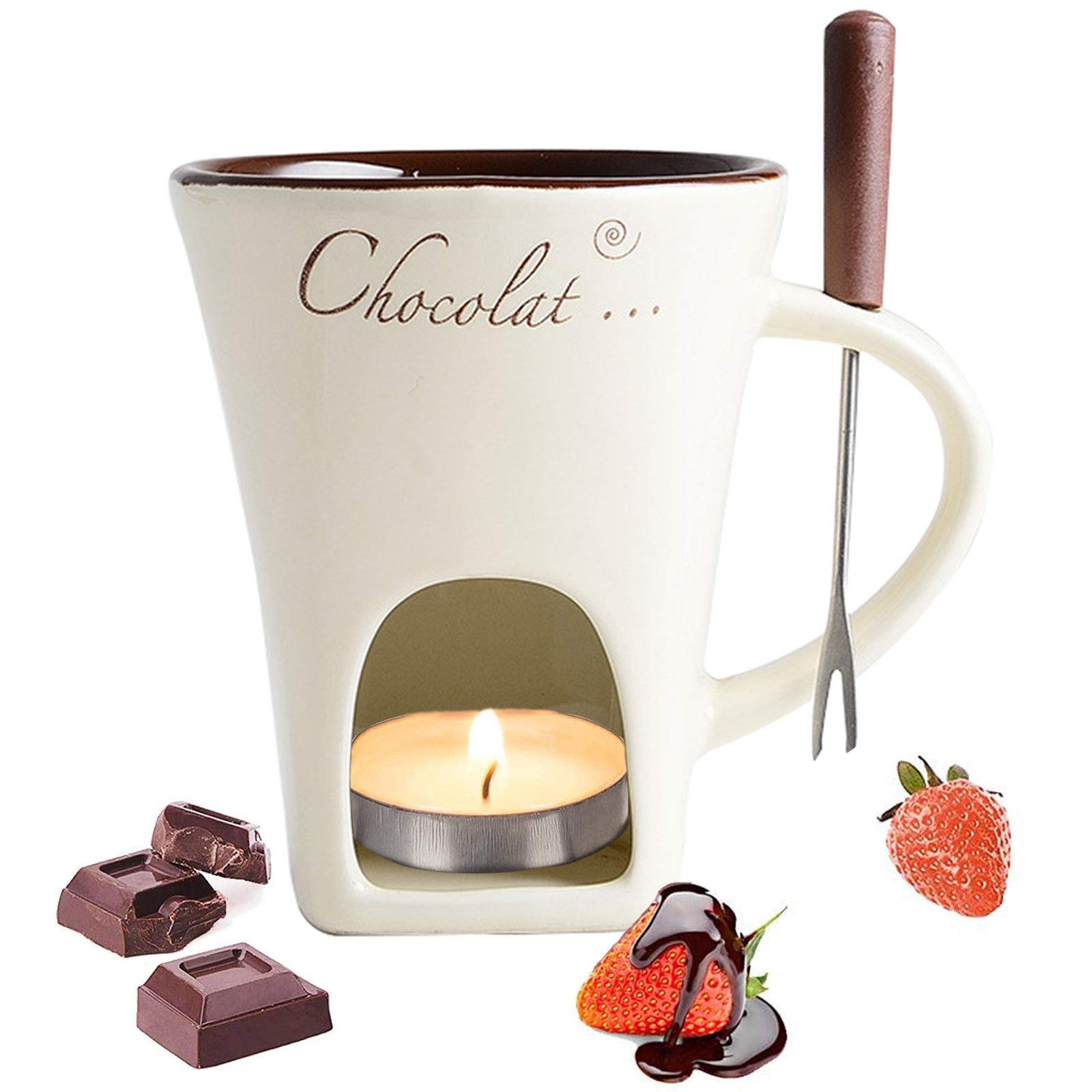 Kit fondue au chocolat micro-ondes avec pic inox pour fromage et beurre