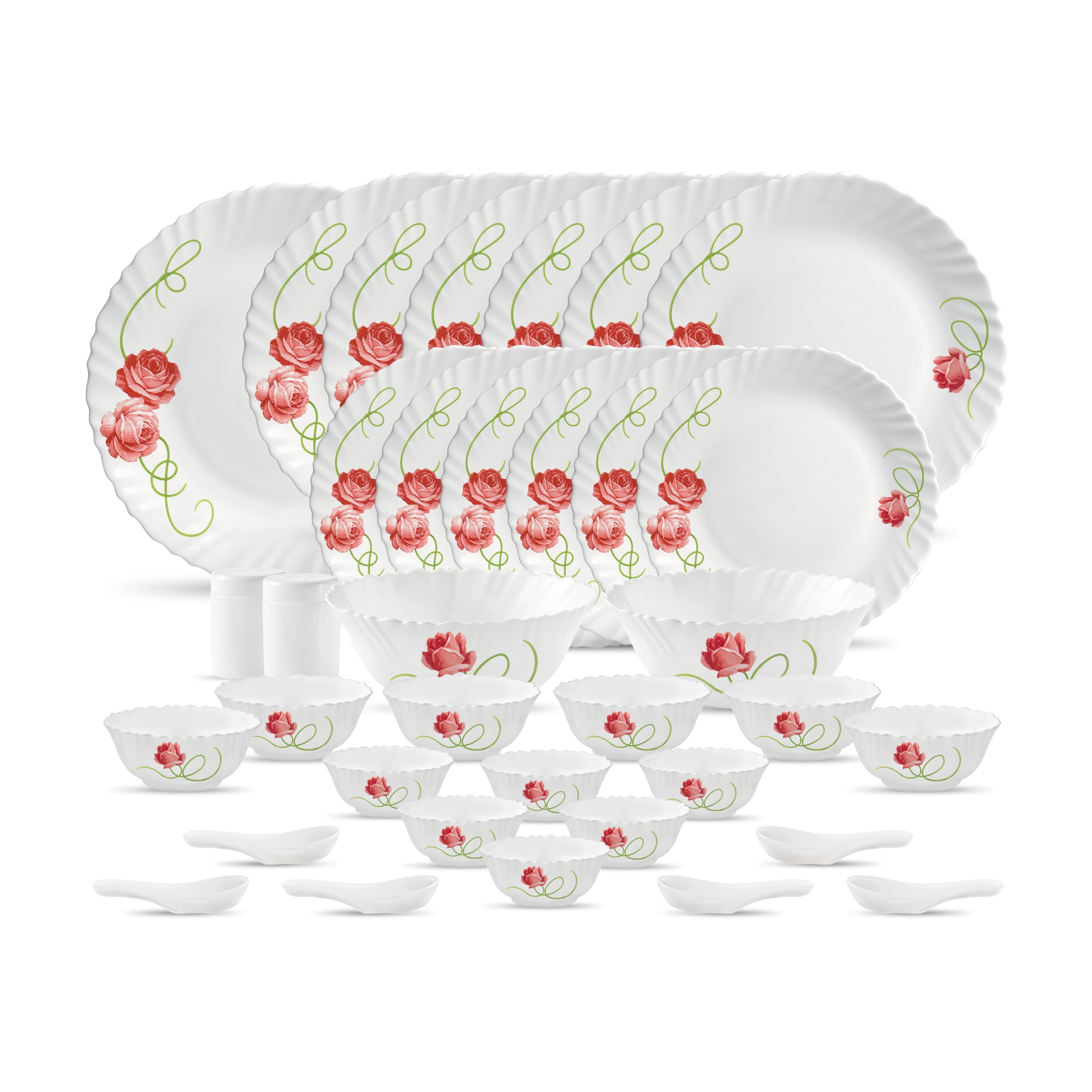 La Opala Novo Collection Opal Glass Crockery | for Family of 6 | Dinner Set 35 pcs Dainty Swirls | Plates & Bowls for Dining | Microwave Safe | 100% Vegetarian | Extra Strong | Light & White (B08LZWWY31) Amazon Price History, Amazon Price Tracker