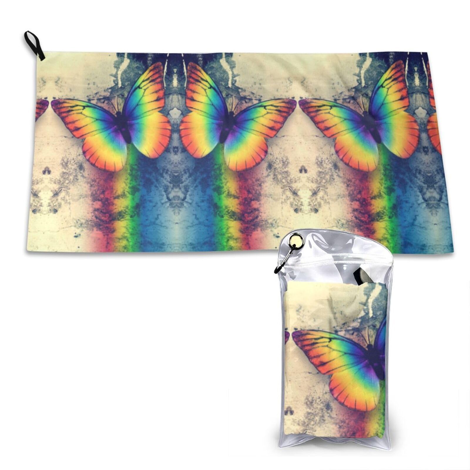 WXWJSHMGC Rainbow Butterfly Print Cooling Towel, Gym Towel,Cooling Towels For Neck, Soft Breathable Travel Cool Towel,Sports Towels For Gym,Camping