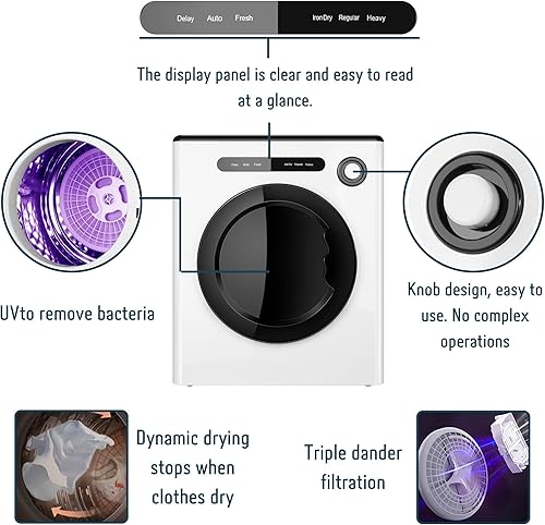 Miniatura 5 de Dessiz Secadora de ropa compacta con control digital, capacidad de 11 libras, secadora de ropa portátil para espacios pequeños, caravanas y
