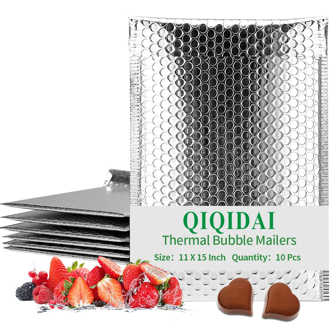 QIQIDAI Thermal Bubble Mailer 11 x 15 Inch,Pack of 10 Self Seal Cool Bubble Mailers,Insulated Mailers for Cold Shipping,Foil Mailing Envelopes,Insulated Shipping Bags for Food, Perishables, Cosmetics