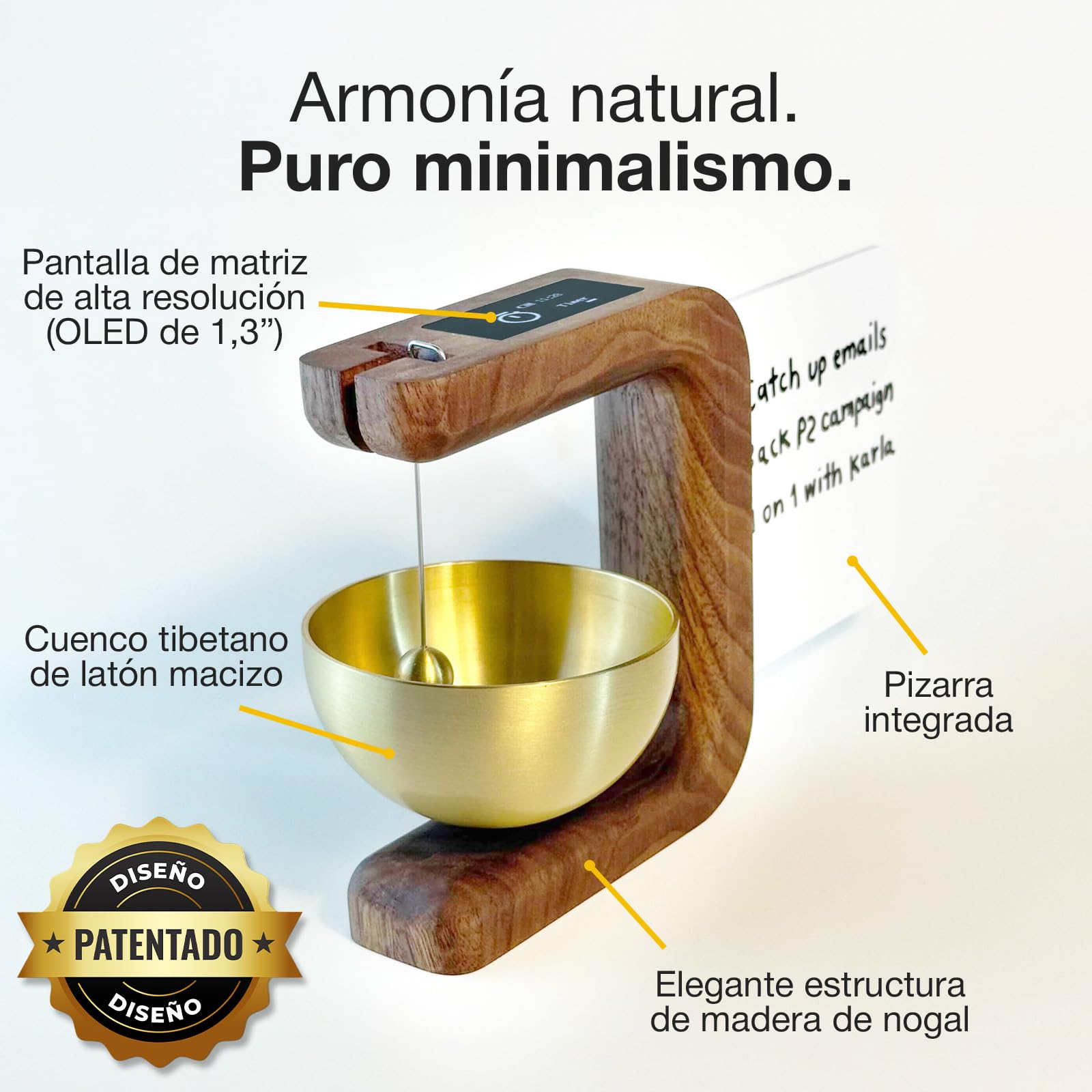 Pro Timer P2 - Elegante Temporizador Pomodoro de Madera - Un Original Temporizador con Pizarra Magnética – Dispositivo de Escritorio de Alta Gama para Concentración, Meditación y Productividad