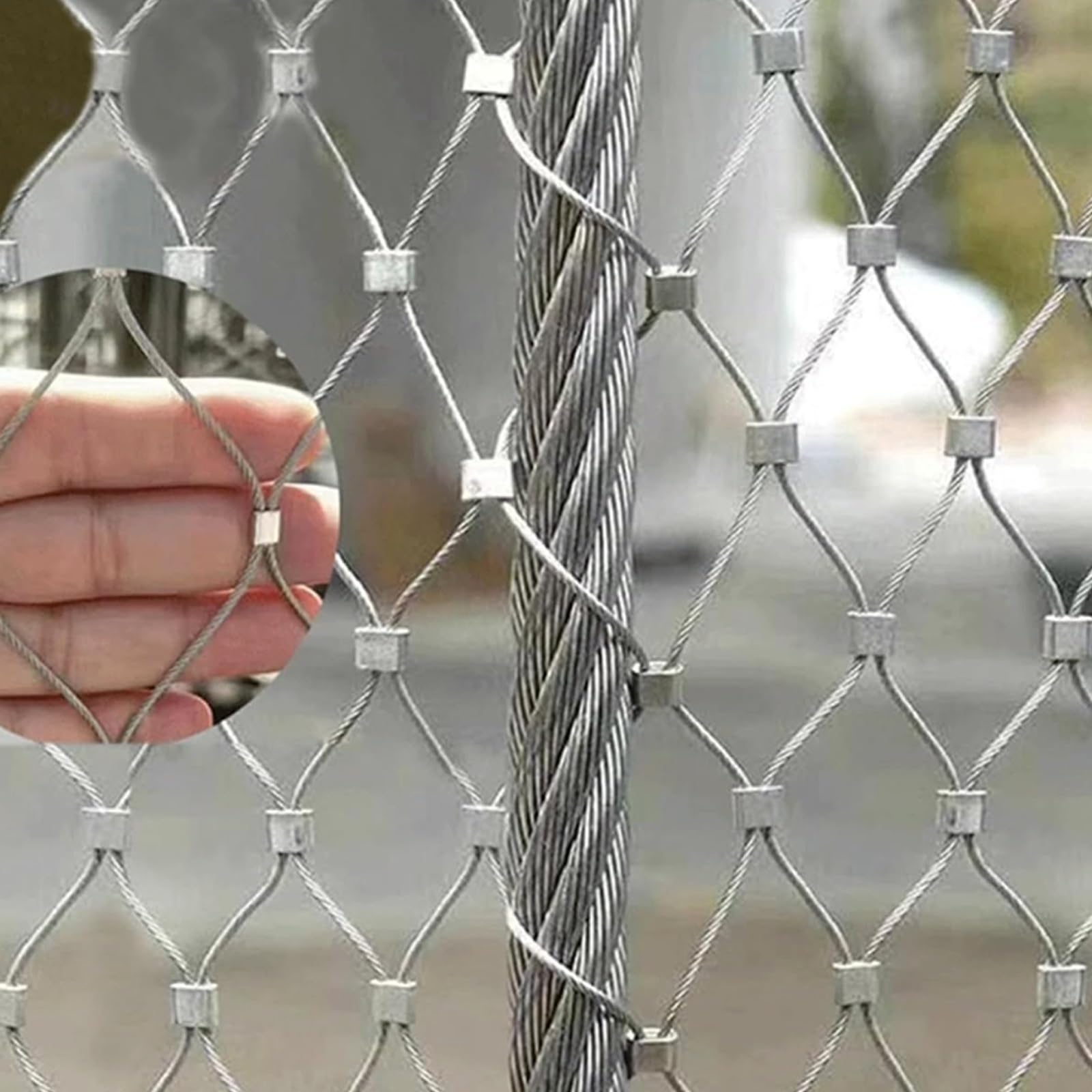 Siatka linowa ze stali nierdzewnej 304, elastyczna siatka bezpieczeństwa do sprzętu do zabawy w przedszkolu i bariery dla zwierząt, trwała siatka ogrodowa (wys. 2 x dł. 25 m wys. 6,56 x dł. 82 m)