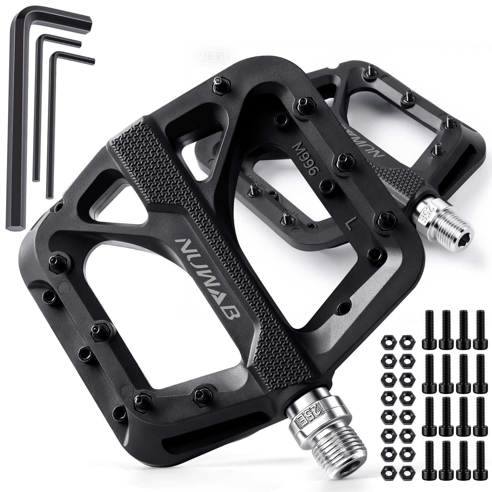 NUWAB Mountain Bike Pedals, 9/16 Inch Axle Thread Anti-Slip Bicycle Pedals, Lightweight and Wide Platform Flat Pedals for Road Mountain BMX MTB Bike, Come with Installation Tool