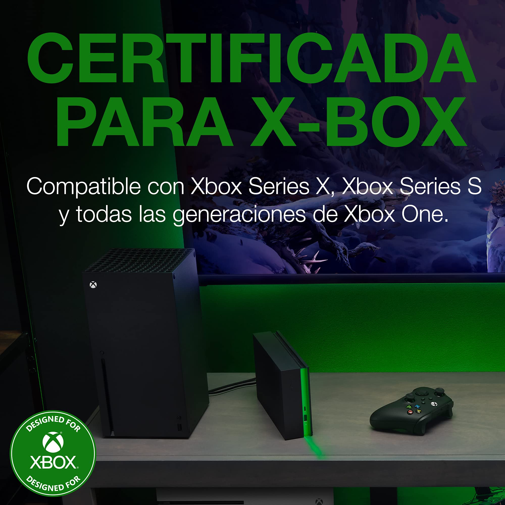 Seagate Game Drive Hub 8TB, Disco Duro Externa HDD, USB 3.2 Gen 1, Puertos USB-C y USB-A Dobles, certificada para Xbox, con iluminación LED Verde Xbox y Servicios Rescue (STKW8000402) - 4