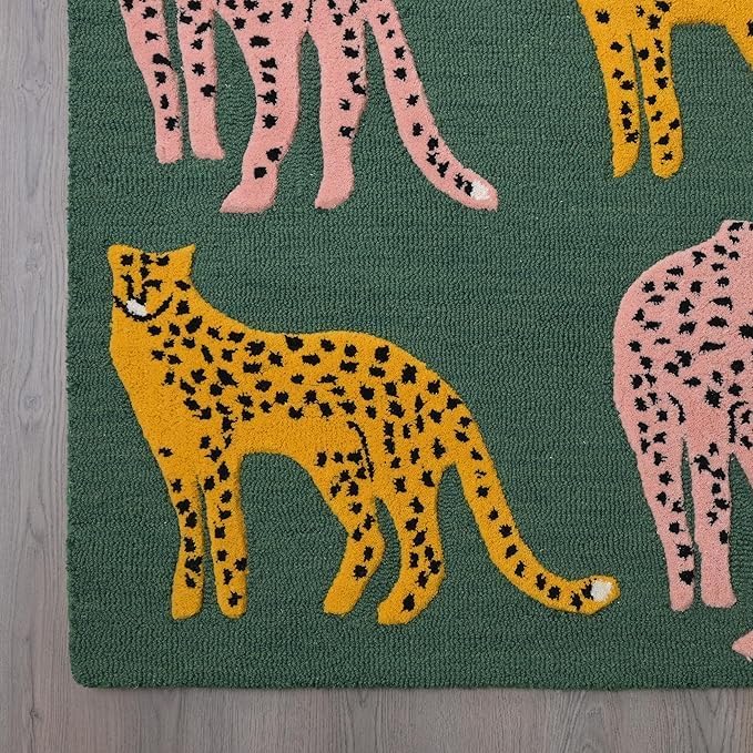 Harrods Hand-Tufted Jungle Safari Cat Area Rug - Soft and Stylish for Kids Room, 120 x 180 inches (Green, 5 x 8 Feet)