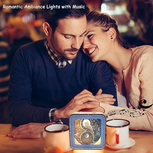 Miniatura 9 de Pursuestar Caja de música de madera 3D hecha a mano al tacto, luz nocturna LED, recargable de 3 colores, regalo musical para mujeres y hombres,