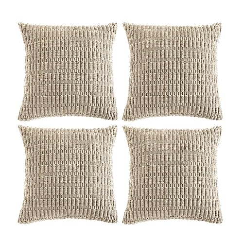 Fancy Homi 4 Packs Taupe Decorative Throw Pillow Covers 26x26 Inch for Living Room Couch Bed, Rustic Modern Farmhouse Boho Home Decor, Soft Plush Corduroy Cute Square Accent Cushion Case 60x60 cm - 26" x 26" (Pack of 4) - Taupe