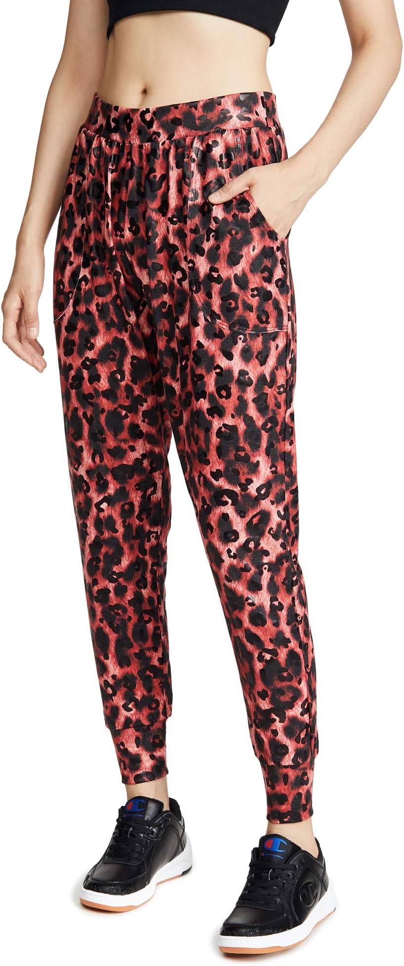 Terez Women's Balayage Joggers, Black Cheetah Foil/Red Cheetah, XL