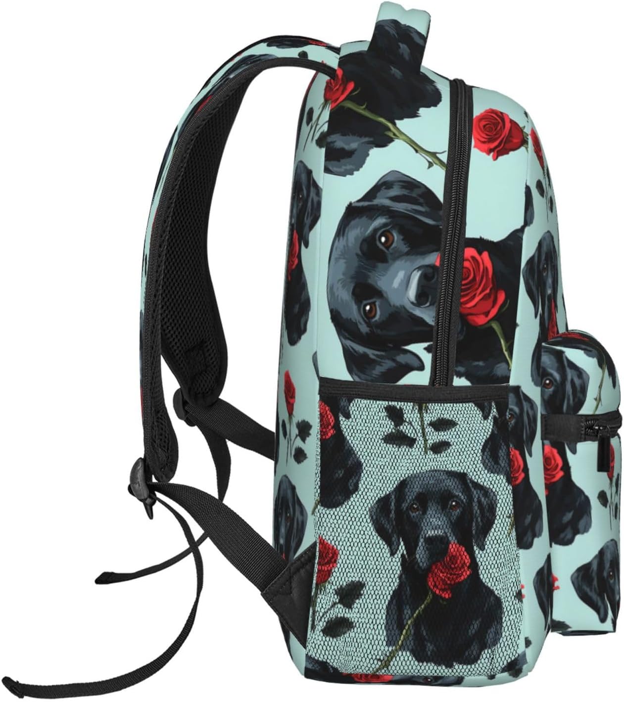 Black Labrador Dog Rose Backpack, Lightweight Backpacks for Travel Work School Sport, Romantic Back Pack Gift for Women Girls, Puppy and Floral Laptop Books Casual Daypack, 11.4×5.9×15.7 Inch